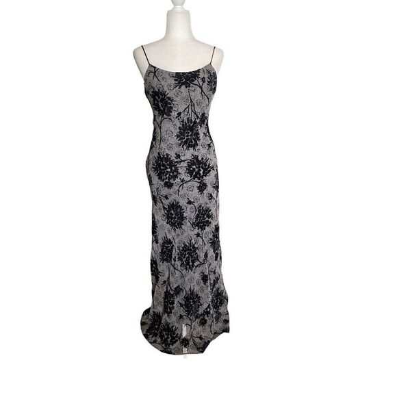 Vintage 90s Algo Floral Velour Maxi Slip Dress – Made in Canada (Fits Size 2–4) - Picture 1 of 8